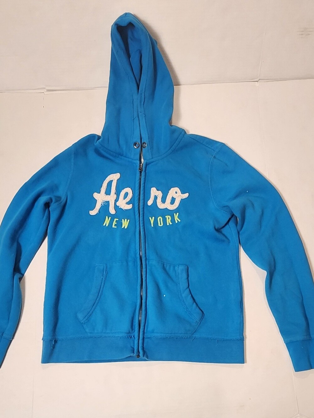 VTG Y2K Aeropostale Aero Bright Turquoise Blue Zip Hoodie Hooded Sweatshirt XL